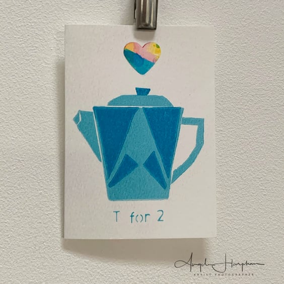 Blank Card - Unique Contemporary -Teapot Heart - T for 2
