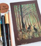Hares in an Autumn Forest Landscape, small original drawing, wall art - Image 9