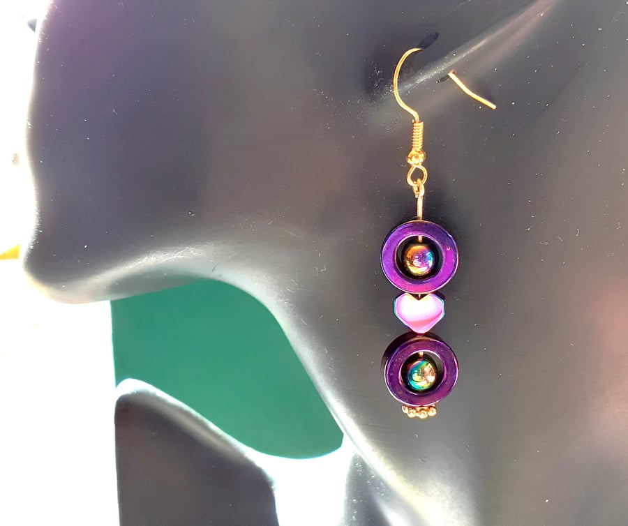 Sophisticated Harmony: Hematite Donut & Bead Earrings with Gold-Plated Accents