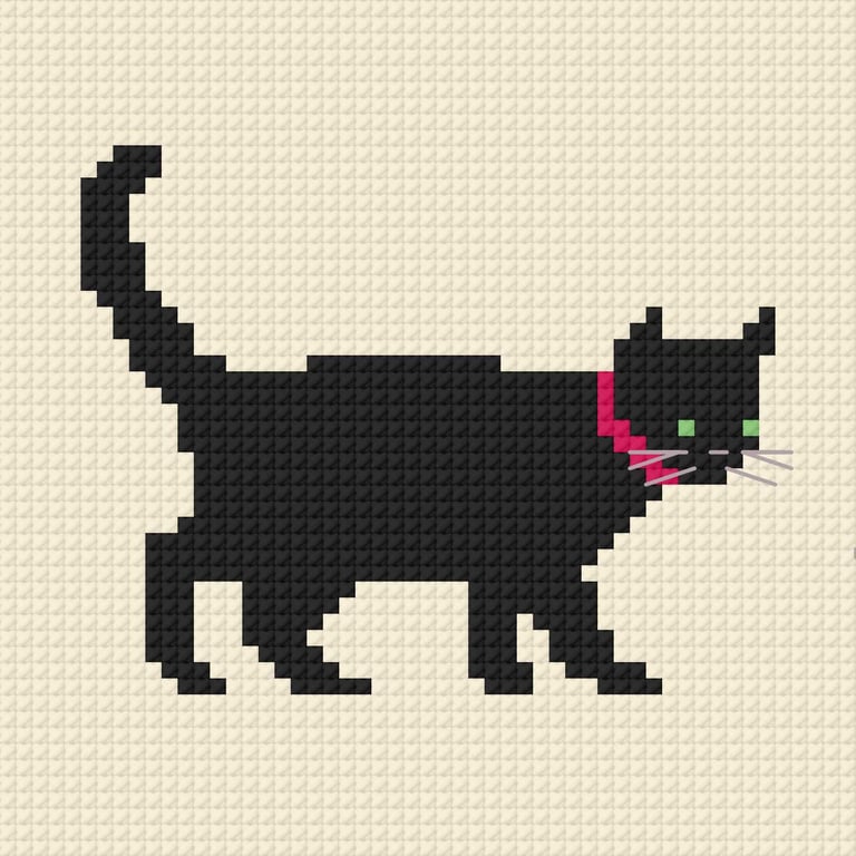 Black Cat Needlepoint Chart PDF - Halloween Witchy Tapestry Pattern