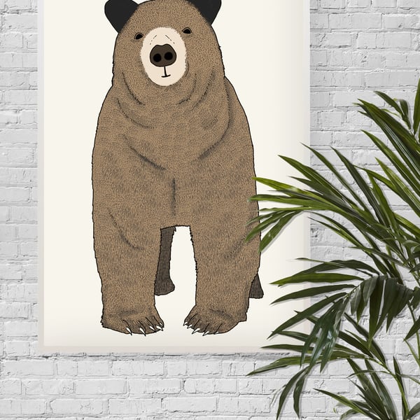 Toby, A3 Giclee Print featuring cute brown bear