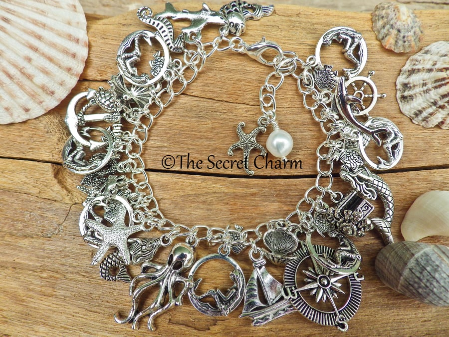 Mermaid Loaded Charm Bracelet, Folklore Jewellery, Wild Swimmers Gift