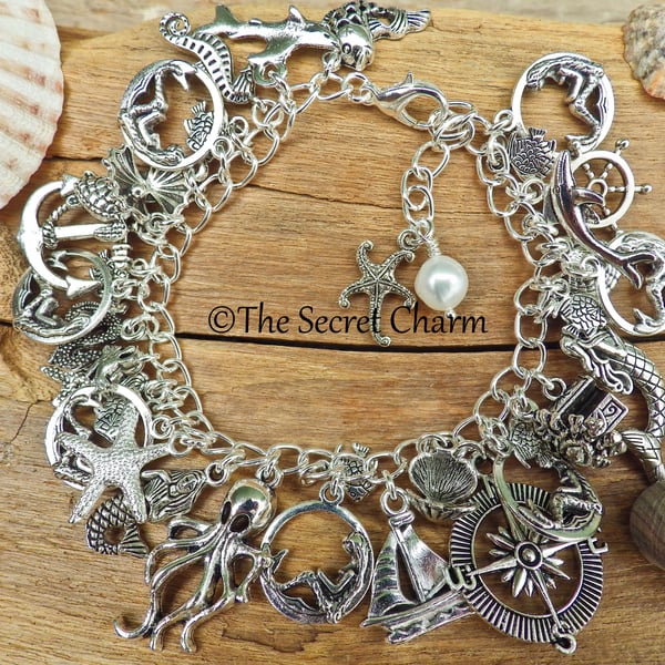 Mermaid Loaded Charm Bracelet, Folklore Jewellery, Wild Swimmers Gift