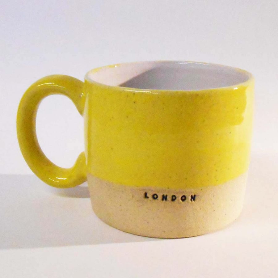 Mug Wheel thrown London Ceramic Sun Yellow.