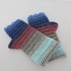 Fingerless Mitts Blue Russet Taupe and Aqua 100% Acrylic