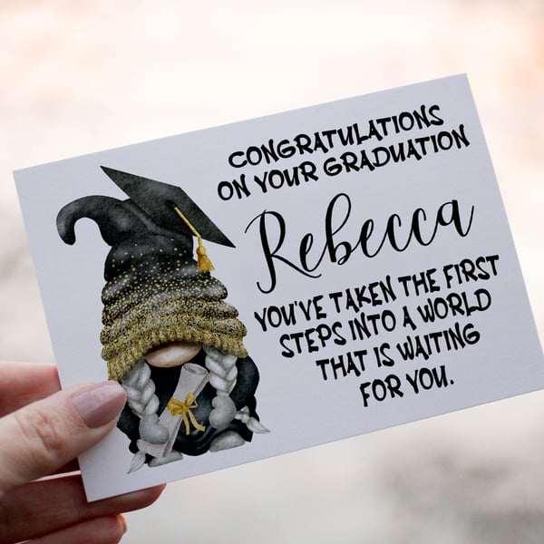 Congratulations Gnome Graduation Card, Your Graduating Card, Personalised Card 