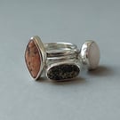 Set of 3 stacking rings with pebbles from Cornwall. Sterling silver rings 925.