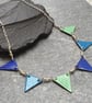 Blue and green enamel bunting flag necklace, Sterling silver and copper - Image 1