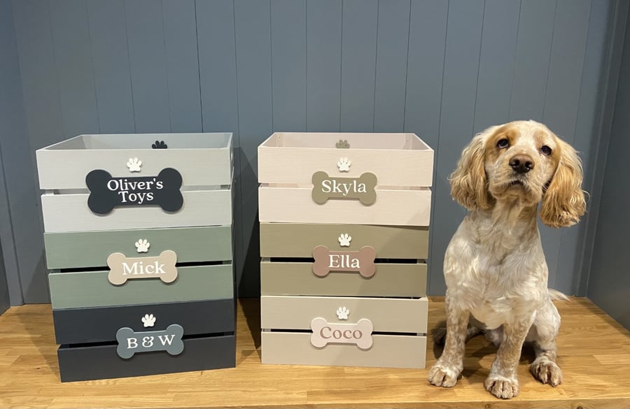 Personalised Dog Toy Box - Wooden Crate Toy Box - Pet Storage 