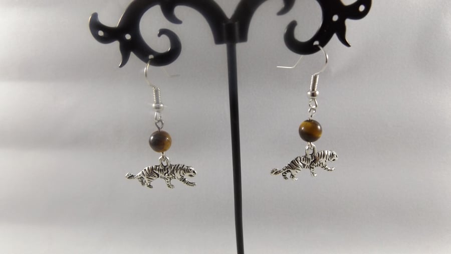 earrings tiger eye with tiger charm