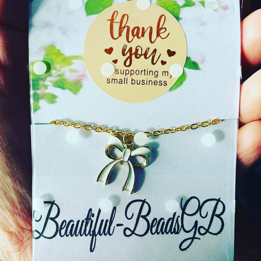 White ribbon pendant necklace awareness ribbon gift gold tone curb chain 