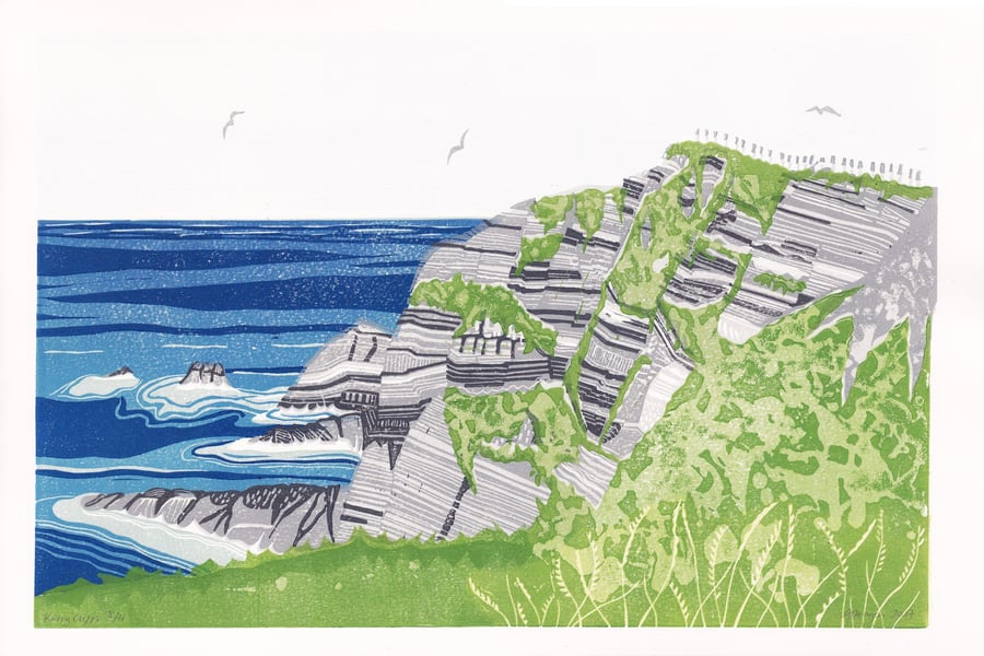 Kerry Cliffs LINO PRINT IRELAND COAST LANDSCAPE