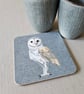 Barn owl coaster, melamine, cork backed - Image 1
