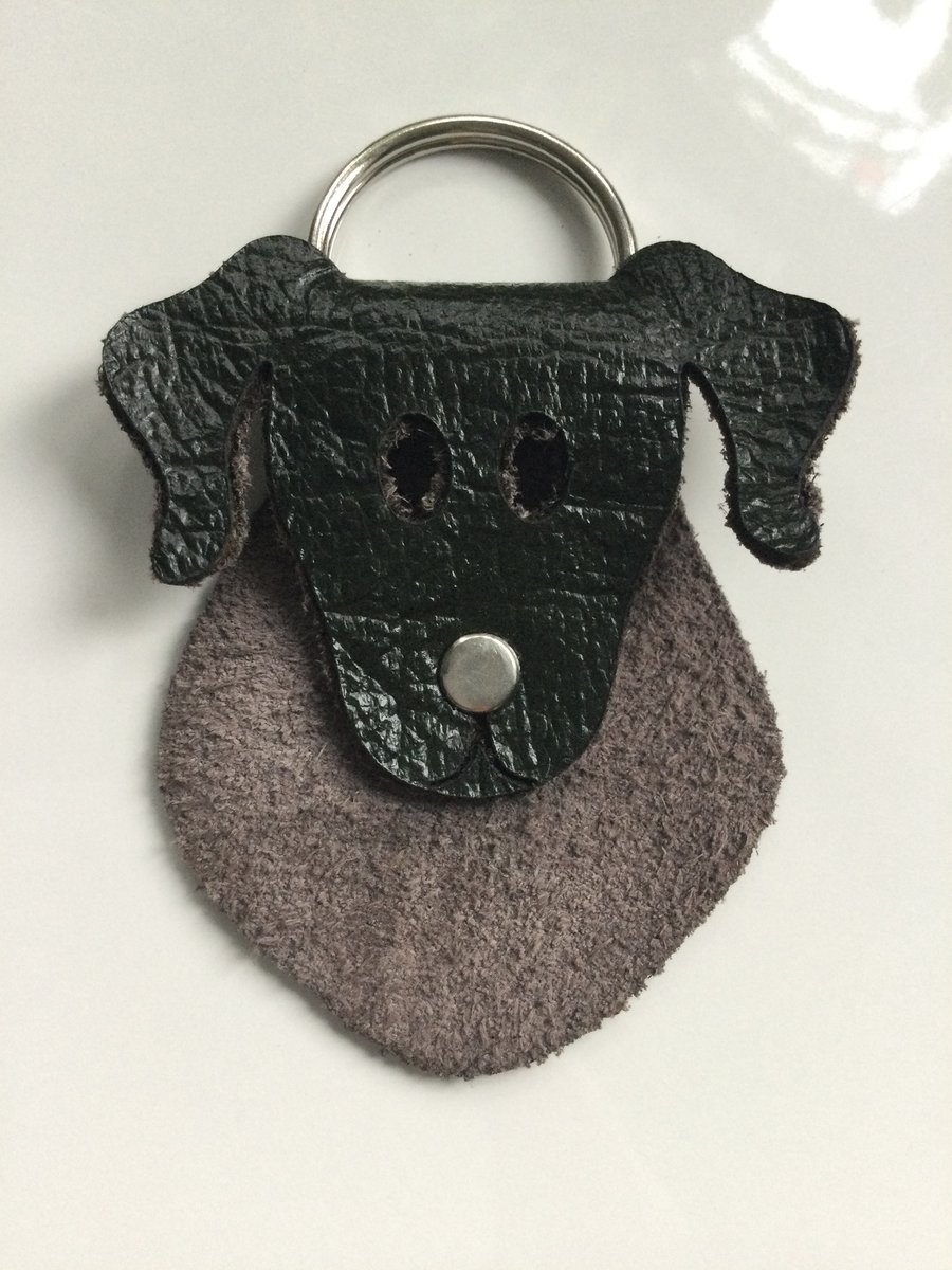 Leather keyring with a dog face handmade