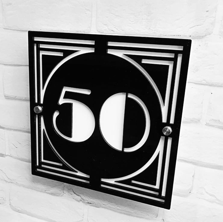 Art Deco House Sign in Black and White Folksy