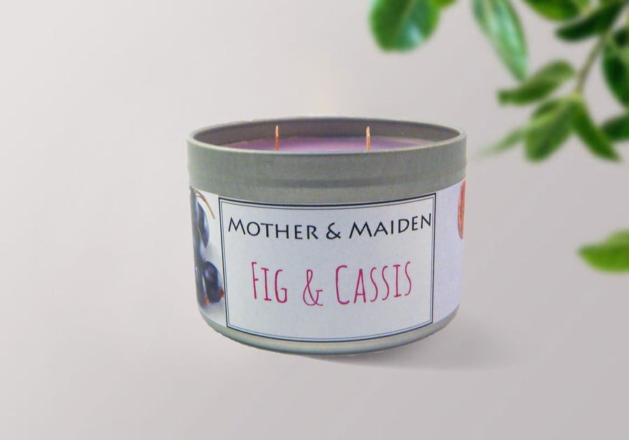 Fig & Cassis Scented Candle, Soy Wood Wick Tin, 200g Weight, Mothers Day Ideas