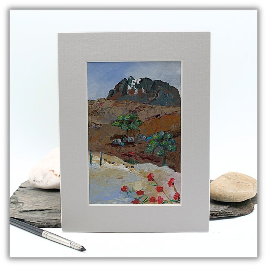 A mounted acrylic painting - Scottish mountain - wildflowers - Slioch