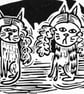 Cats in Wigs - lino print - Image 4