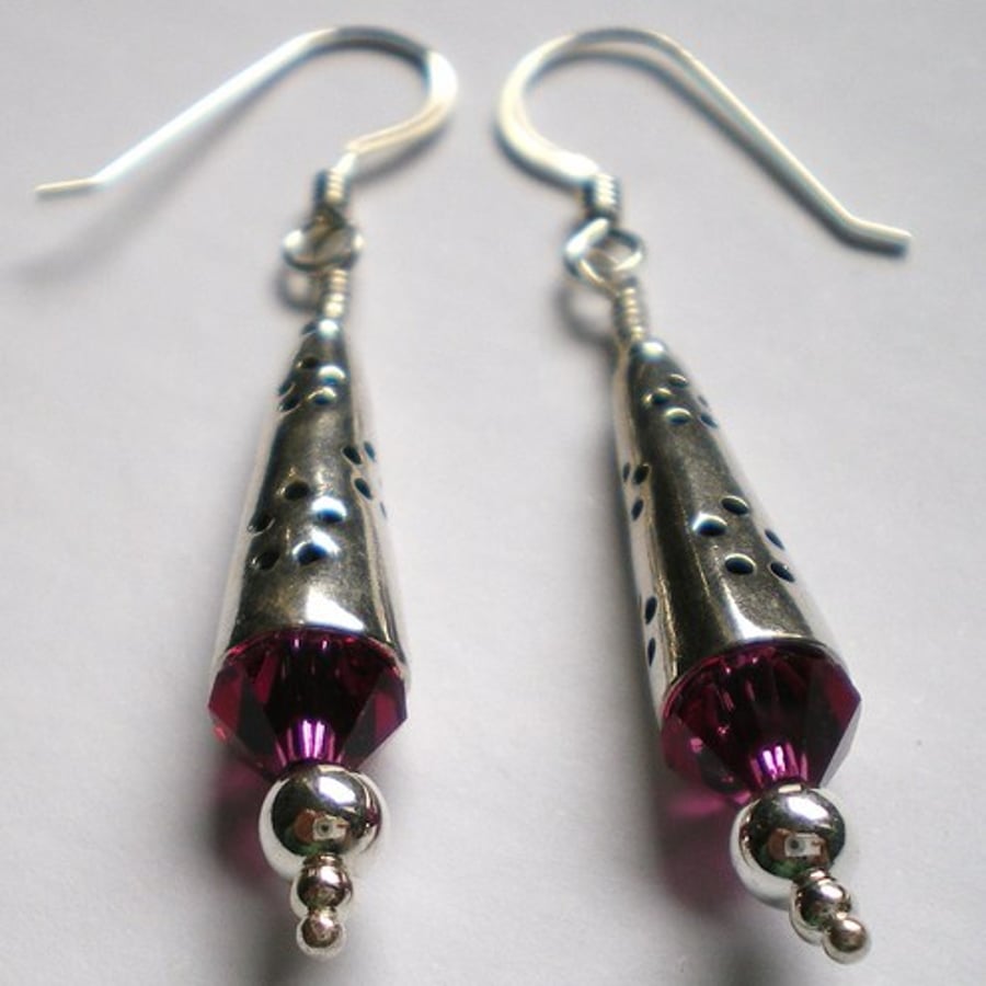 Sterling Silver and Crystal Pink Earrings