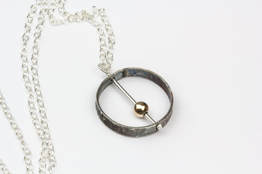 Contemporary Orbit Pendant, Silver and Gold