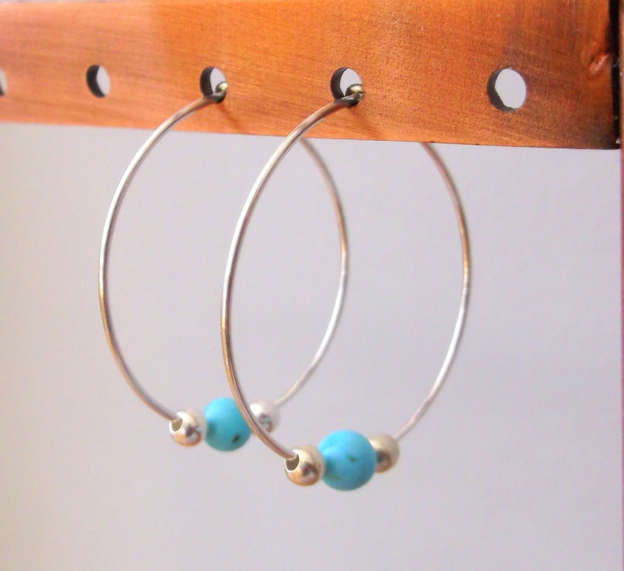 Sterling Silver 25mm Hoop Earrings with Turquoise 