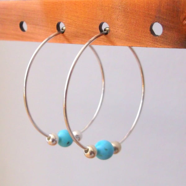 Sterling Silver 25mm Hoop Earrings with Turquoise 