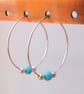 Sterling Silver 25mm Hoop Earrings with Turquoise  - Image 1