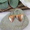 Earrings, Sterling Silver and Copper Patterned Triangle Dropper Earrings