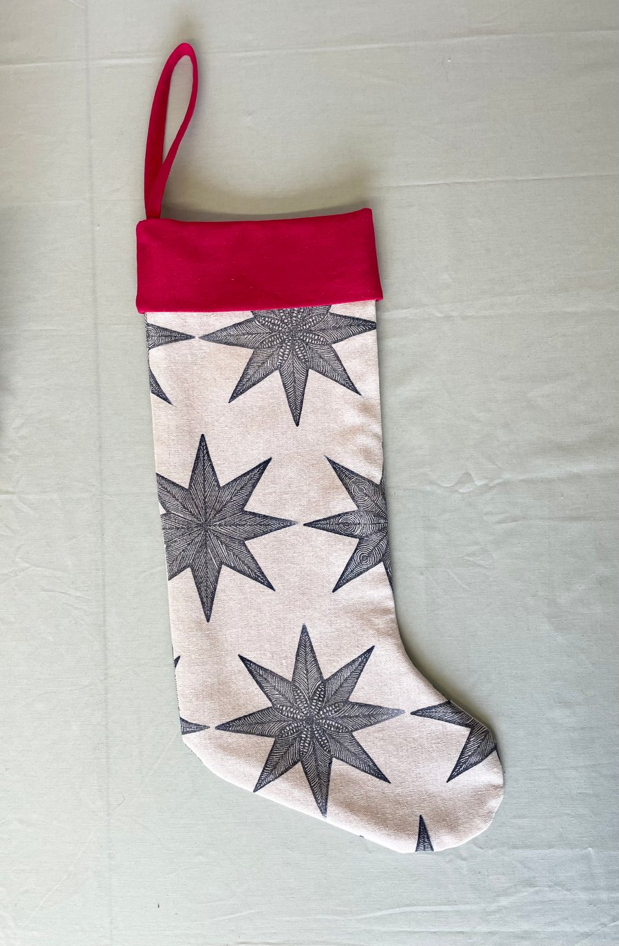 Christmas Stocking - Stars - Handprinted Linocut 
