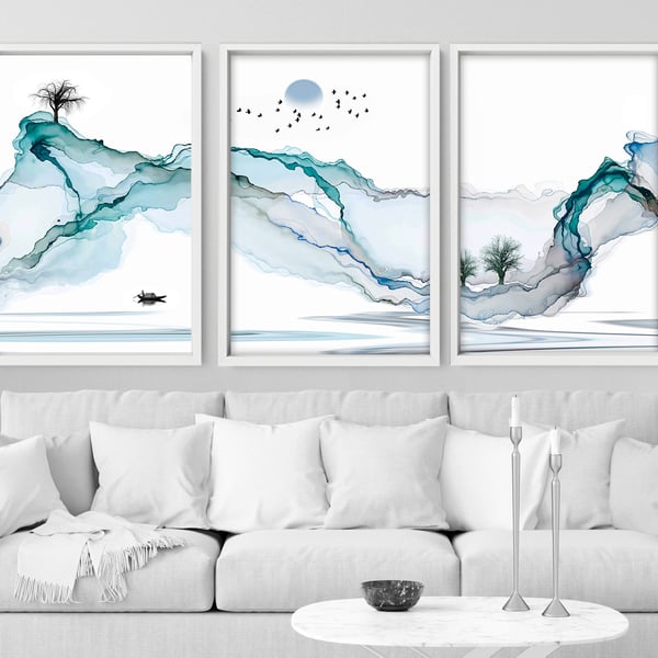 Office decor Set x 3 Wall art Prints, Home decor Japanese art, calming zen wall 