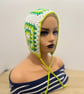 Handmade Crochet Festival Bonnet – Green & white Granny Square Hat