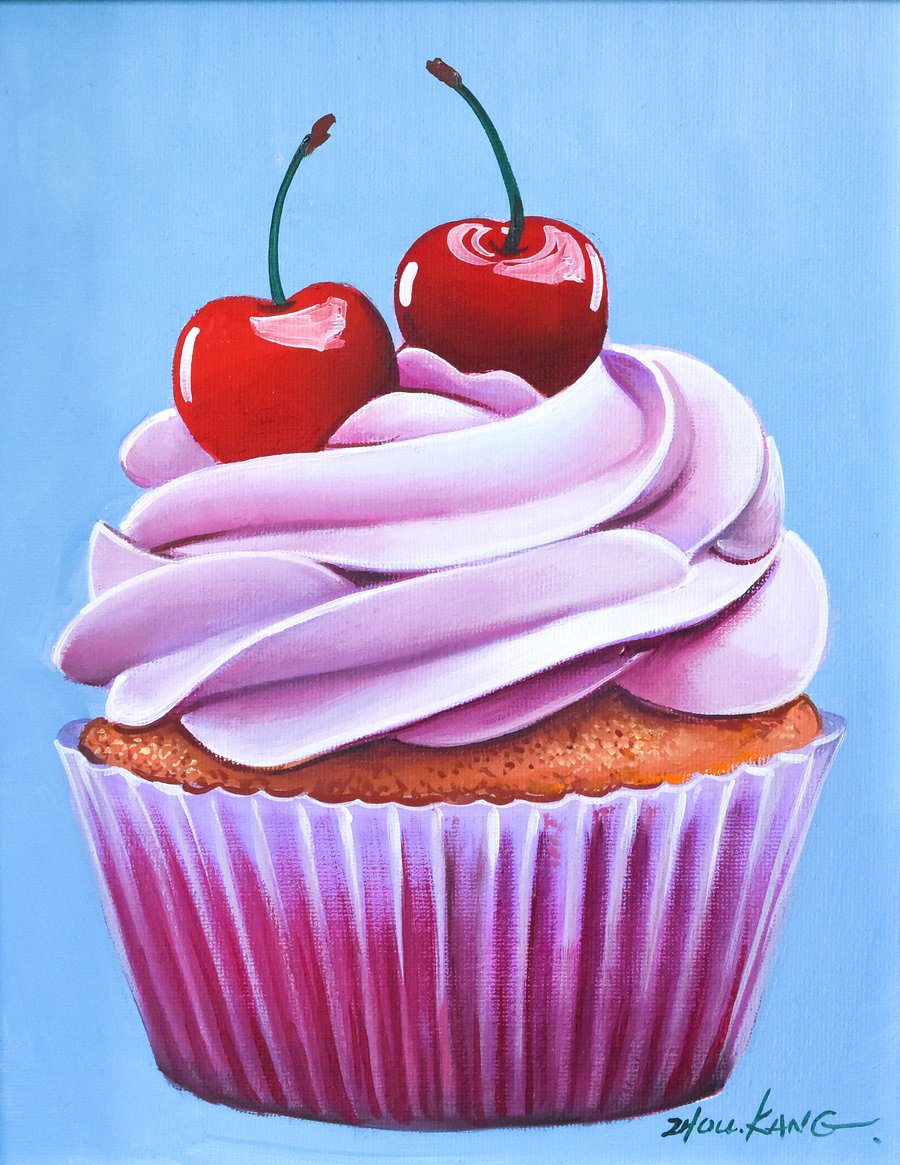 Cupcake Oil Painting – Original & Framed – A Gift to Bring Smiles!