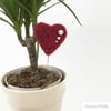Decorative plant stake, needle felted heart, red with pearl embellishment