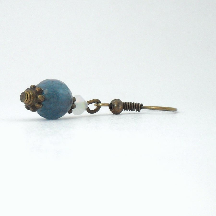 Deep blue aquamarine & white crystal vintage style earrings