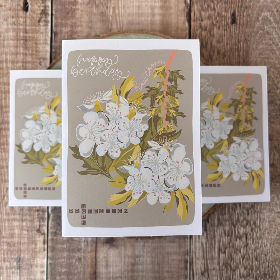 May Birth Flower Card, Hawthorn, Birthday Card, Floral Greeting Cards,