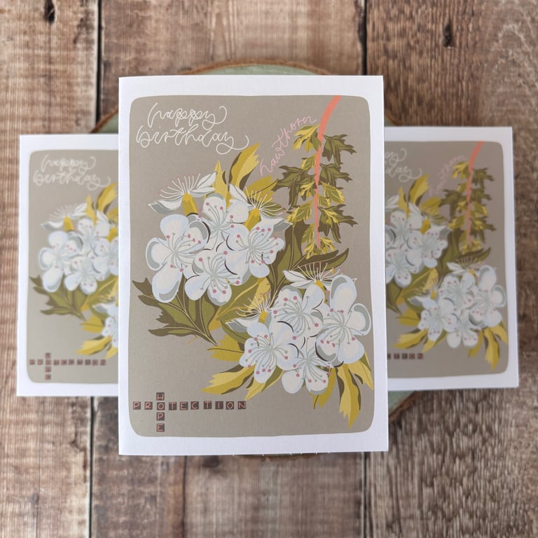 May Birth Flower Card, Hawthorn, Birthday Card, Floral Greeting Cards,