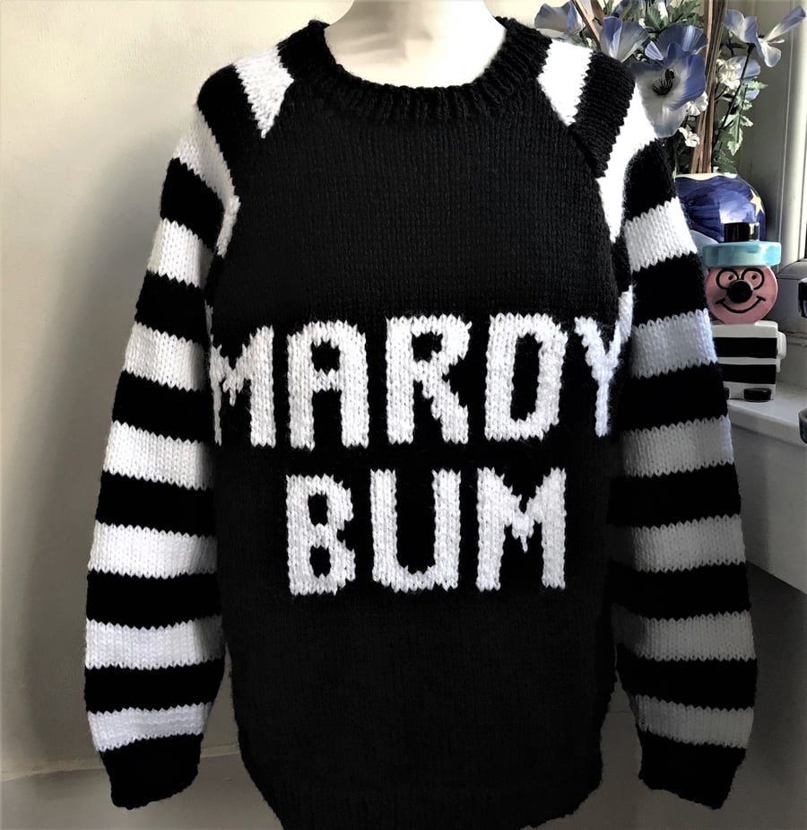 Mardy Bum Striped Sleeves Hand Knitted Jumper