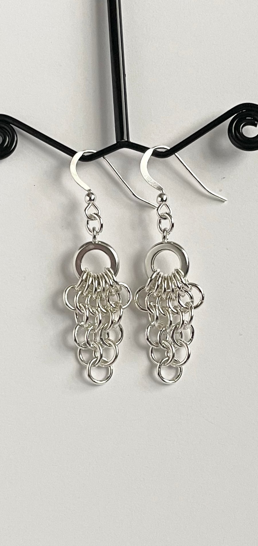 Sterling Silver Graduated Chainmaille Earrings 