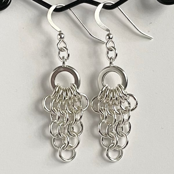 Sterling Silver Graduated Chainmaille Earrings 