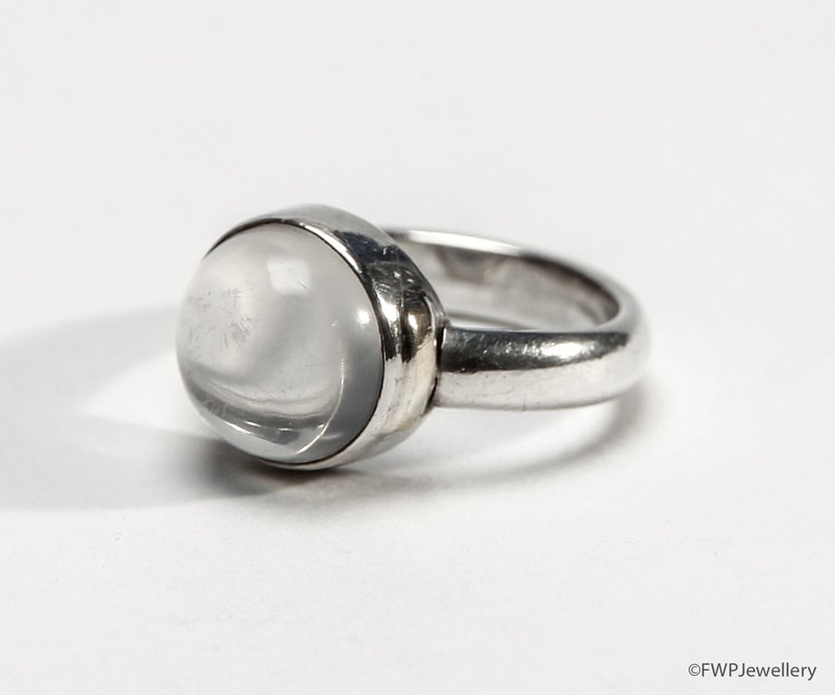Moonstone Ring with Silver Band and Gold Shoulders