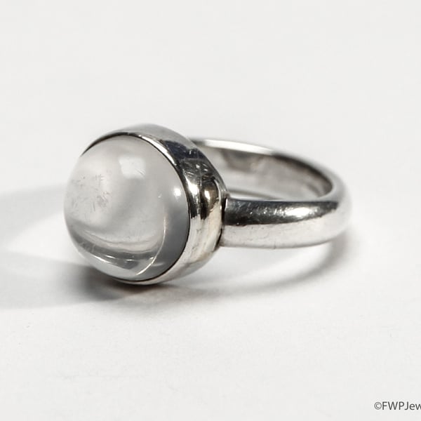 Moonstone Ring with Silver Band and Gold Shoulders