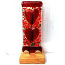  Fused Glass Heart Picture Free Standing on Oak Stand Love Hearts Suncatcher