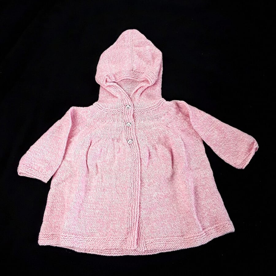 Baby girl hooded cardigan in pink and cream 0-3 months
