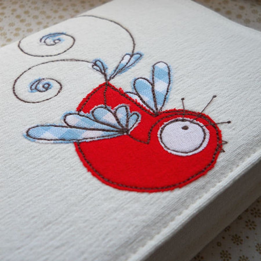 notebook cover - embroidered swallow - A6 size