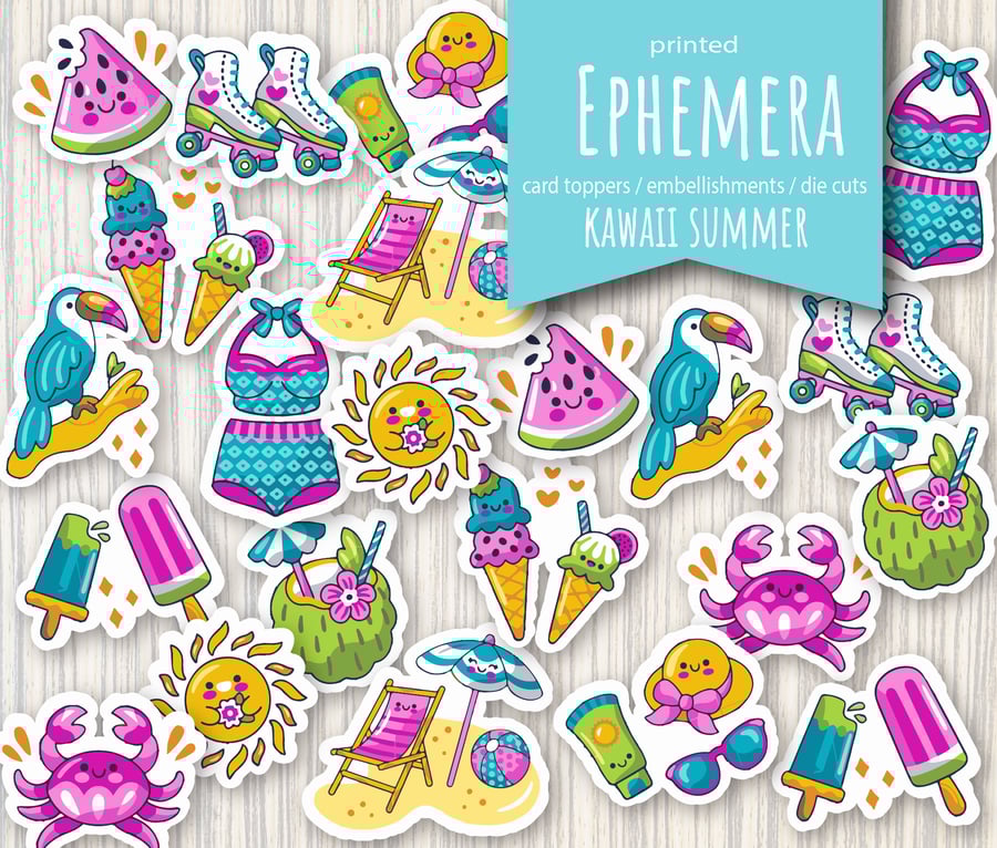Cute Beach and Summer ephemera, die cuts, embellishments, card toppers