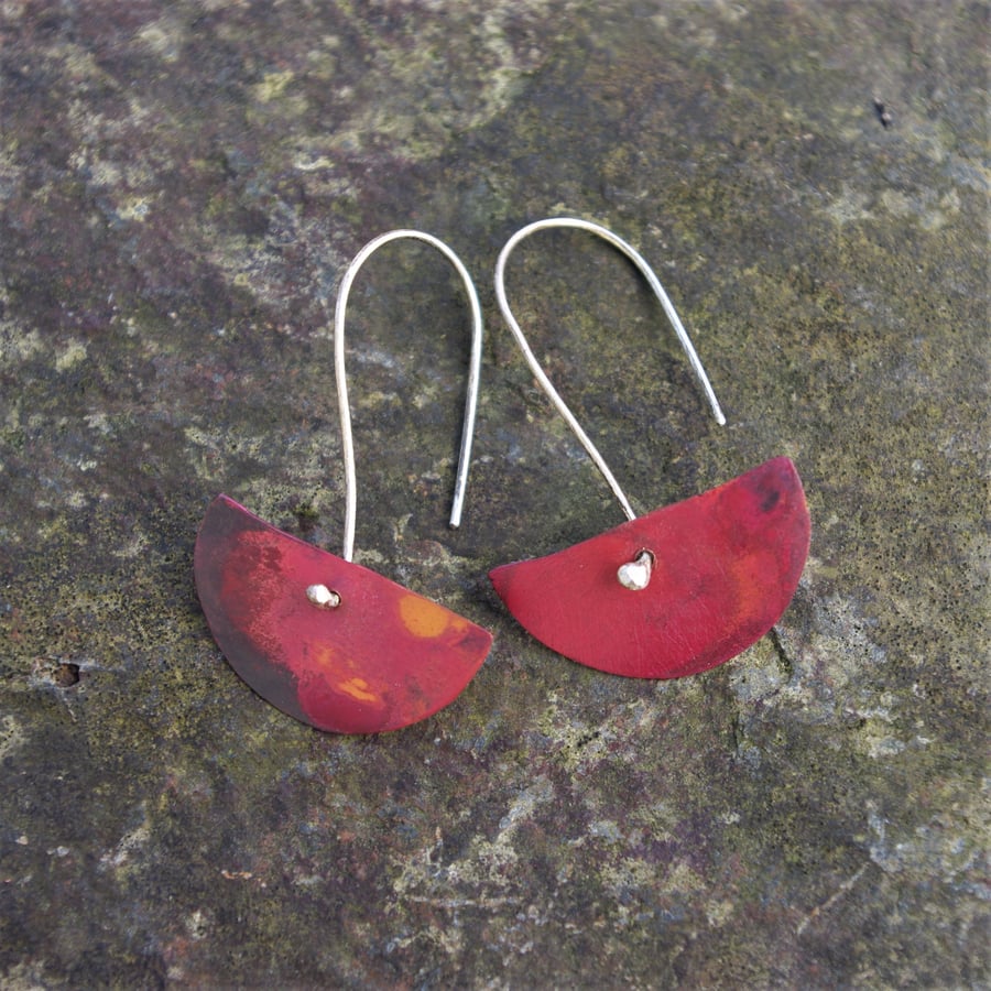 Red Copper  Half Moon Dangle Earrings
