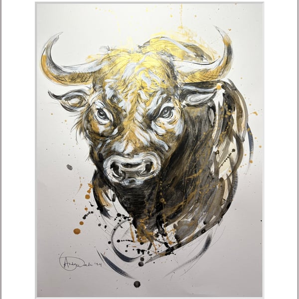 Original acrylic painting of a Bulls head