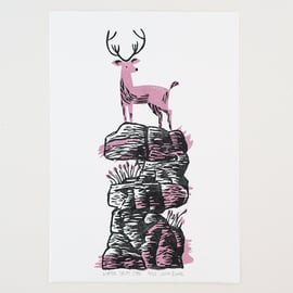 Winter Drifts "Stag" linocut print