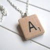 Vintage Scrabble Wood Tile Necklace, Choose Letter, Initial, Quirky, Cute, Retro