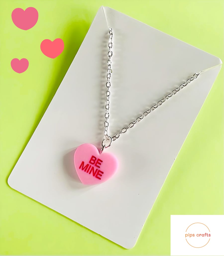 Retro Style Pink Love Heart Sweets Necklace - Fun Quirky Handmade Jewellery